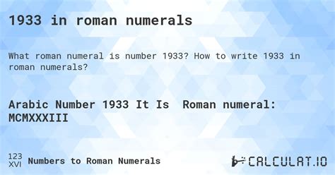 1933 roman numerals|How to write 1933 in Roman Numerals .